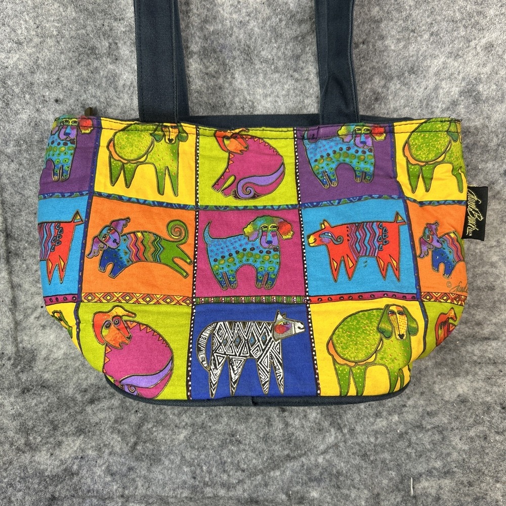 LAUREL BURCH Medium Canvas Dog Bag Purse Shoulder Tote W/ Zip Top AOP Dogs‎